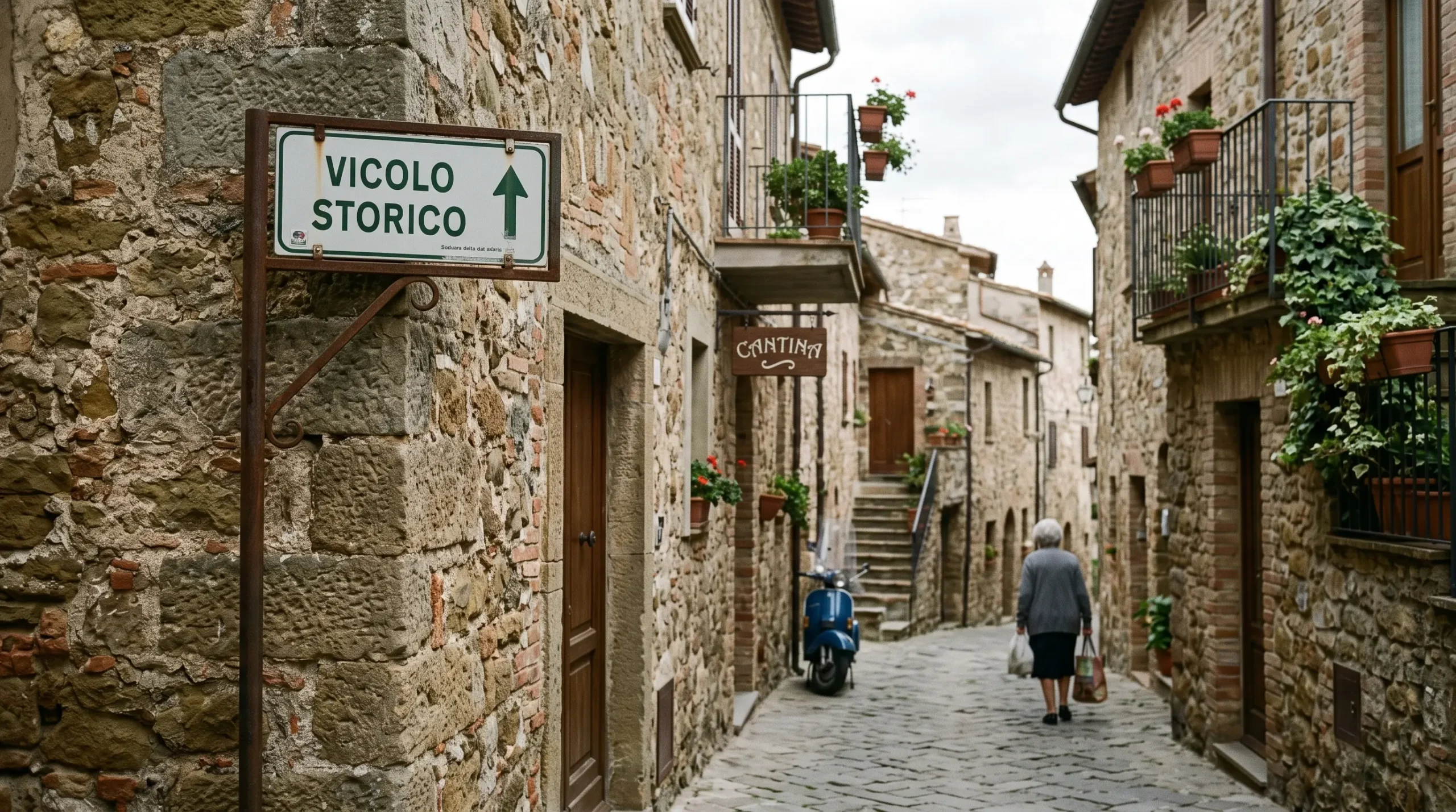 Esempio di cartellonistica turistica nei centri storici a basso impatto visivo per tutelare il decoro urbano