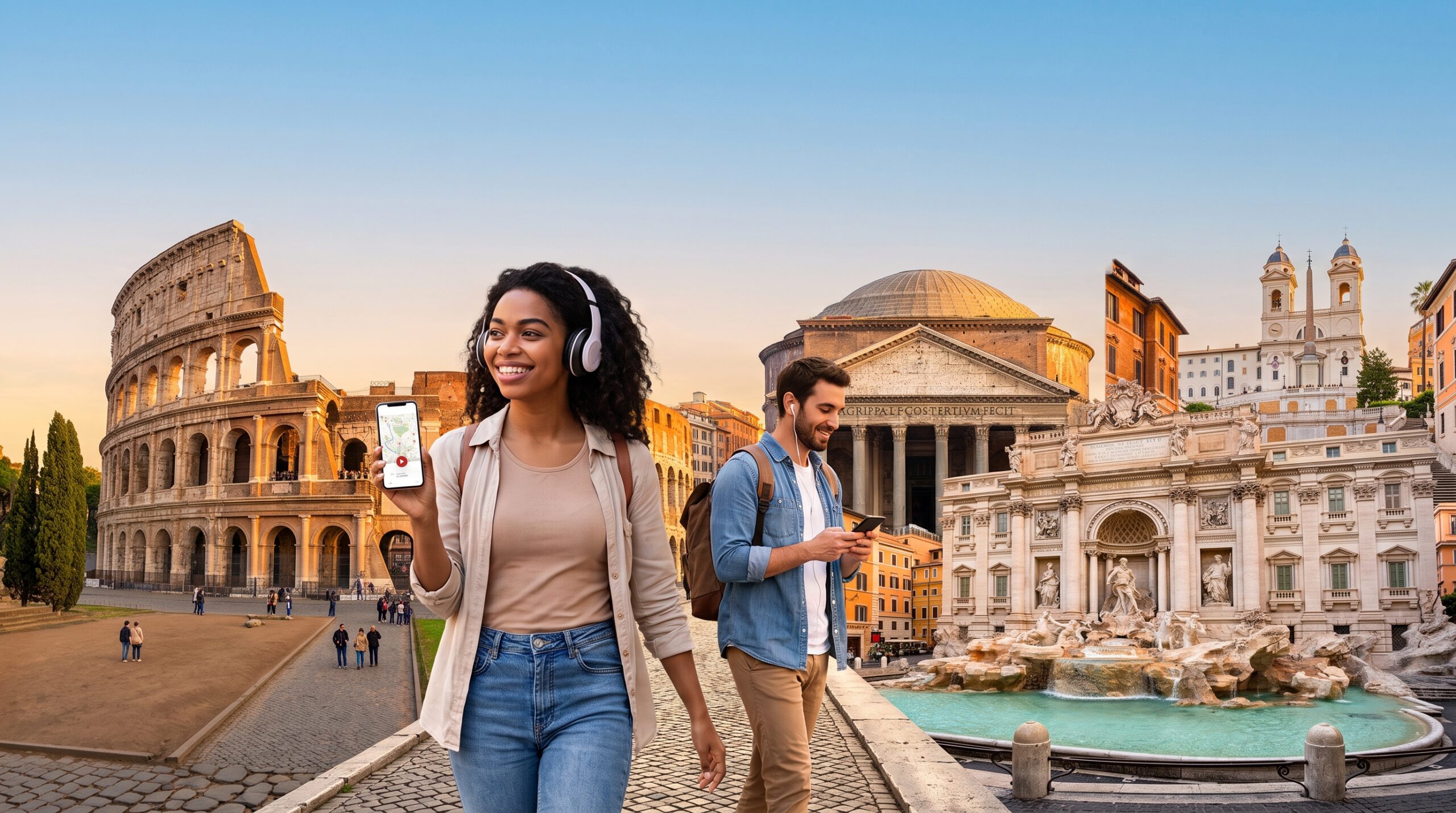 Due turisti scoprono cosa vedere a Roma con guidexpress app e tour